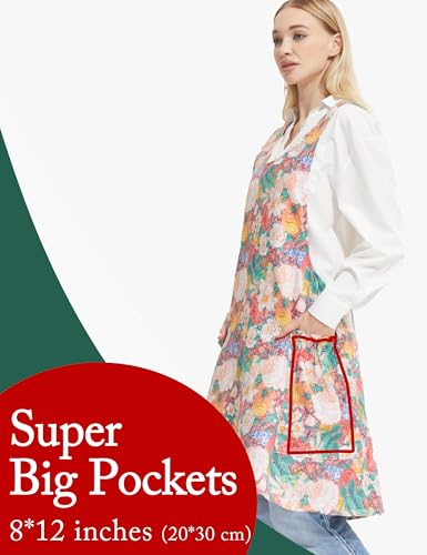 Cozy Adjustable Cross Back Aprons for Women with Pockets Cotton Linen Cooking Kitchen Baking - color: Flourishing Splendid