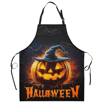 Halloween Aprons Jack-O-Lantern Apron with Pockets Adjustable Neck Strap Spooky Bat Pumpkin Holiday Kitchen Chef Apron for Cooking Barbecue Baking Sewing Crafting - color: Halloween Pumpkin-a