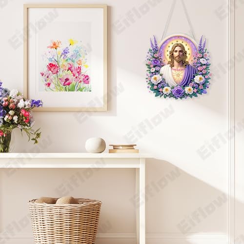 Eiflow Acrylic Diamond Art Hanging Kit for Adults Religious, DIY Diamonds Painting Door Hanging Board Kit, Special Crystal Diamond Art Painting Pendant Ornament (Jesus) - color: Jesus