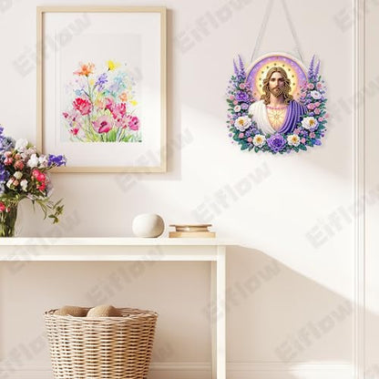 Eiflow Acrylic Diamond Art Hanging Kit for Adults Religious, DIY Diamonds Painting Door Hanging Board Kit, Special Crystal Diamond Art Painting Pendant Ornament (Jesus) - color: Jesus