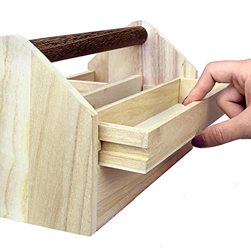 Ikee Design Small Wood Craft Tool Box Caddy with a Handle for Storage - color: Natural