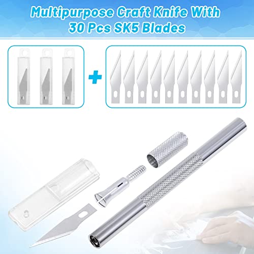 Anezus Exacto Knife Hobby Cutter with A4 Self Healing Cutting Mat Hobby Knife Set with 30 PCS Exacto Blades Precision Art Knife for Crafts Paper Scrapbooking Stencil - color: B.blue
