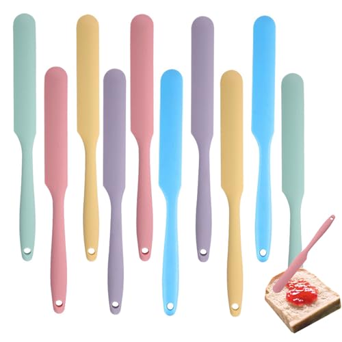 Silicone Jar Spatulas 10 Pcs Long Handle Non Stick Mixing Small Scrapers | silicone mixing jar spatula scraper skinny small skinny spatula