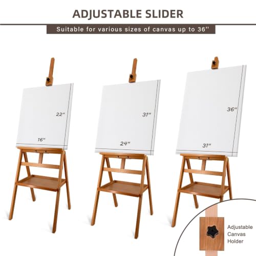 Large Solid Beech Wood Painting Easel H-Frame with Storage Plate - color: Nature Light