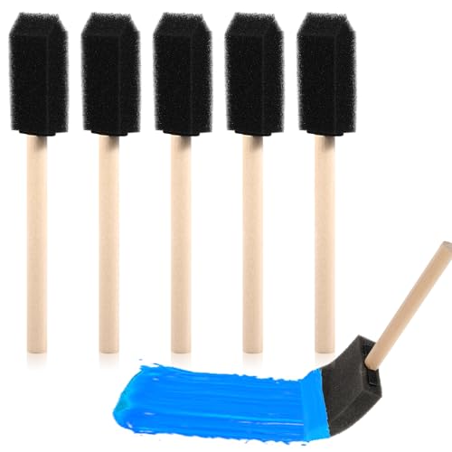 Foam Paint Brushes, 5Pcs 1" Sponge Brushes for Painting Wood Handle Sponge Paint Brush for Staining, DIY Craft, Varnishes Painting and Cleaning