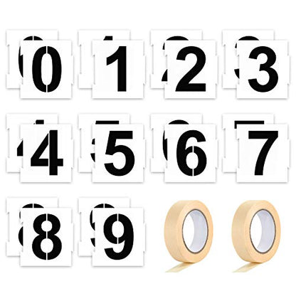 20 Pieces Curb Stencil Kit 0-9 Address Number Reusable Plastic Numbers Stencils with 2 Rolls Masking Tape for Painting Address in Wall Wood Road Mailbox(4 Inch Height) - size: 4 Inch Height