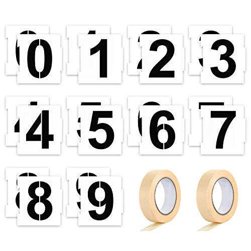 20 Pieces Curb Stencil Kit 0-9 Address Number Reusable Plastic Numbers Stencils with 2 Rolls Masking Tape for Painting Address in Wall Wood Road Mailbox(5 Inch Height) - size: 5 Inch Height