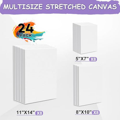ESRICH Stretched Canvas for Painting, 24 Multi Pack 11x14, 8x10, 5x7(8 of Each) Blank Canvases for Painting, Primed Paint Canvas for Oil Paint, Acrylic Paint, for Beginners, Artists. - size: 24 Packs - 3 Sizes (5x7 8x10 11x14)