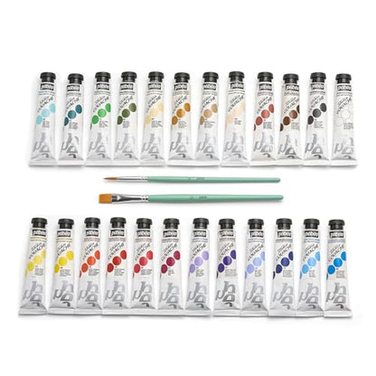 PEBEO Studio XL Gouache - Set of 24 Tubes 20 ml Assorted Colours + Accessories - Gouache Kit for Artist and Beginner - Brushes + Spatula + Canvas Cardboard - Bright and Bright Colours