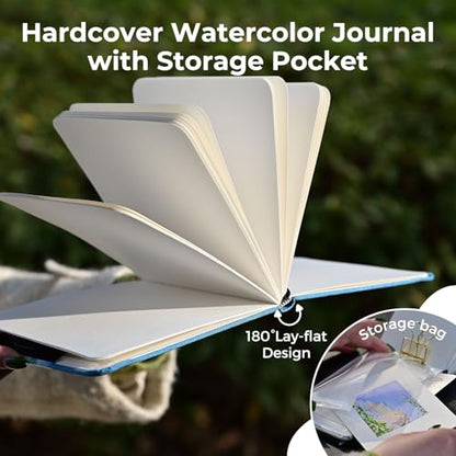 Funto Watercolor Journal, 3.5x5.5, 2 Pack, 24 Sheets Each, Cold-Pressed with Inner Pocket, 110lb/230gsm, Suitable for Techniques and Mixed Media - color: Blue-3.5x 5.5