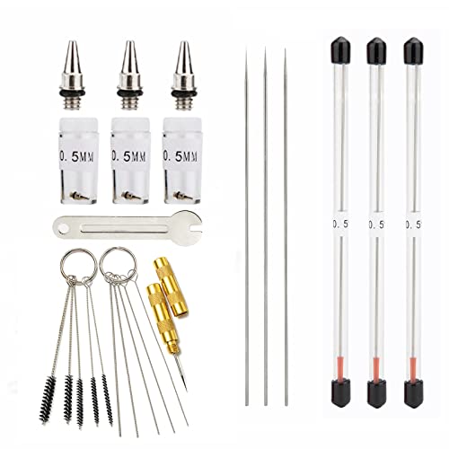 3PCS 0.5mm Airbrush Nozzles and Needles Replacement Parts with 11 in 1 Airbrush Cleaning Repair Tool for Airbrush Gun - size: 3PCS 0.5mm Nozzle and Needles/Cleaning Kit