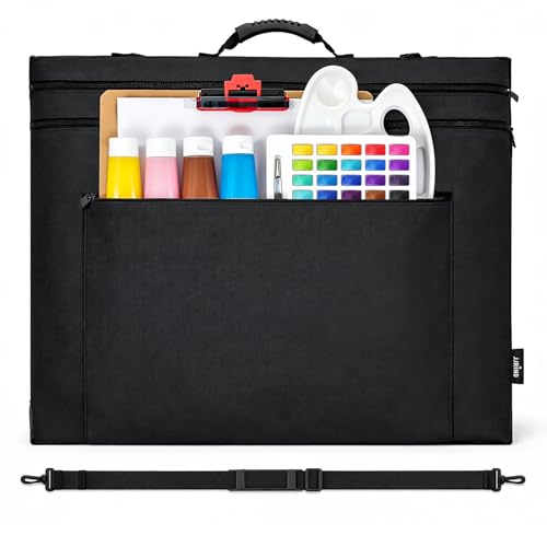 JJRING 20x26 Art Portfolio Tote Bag With Shoulder Strap, Black | Large Carrying Storage Case With Handle For Artwork, Posters, Canvas, And Drawing Boards - size: 20''*26''