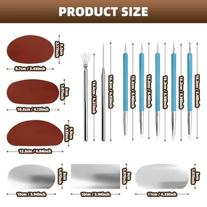 14 Pcs Pottery Clay Sculpt Tools for Sculpting Texturing | Silicone and Stainless Steel Squeegee, Detail Needle, Texture Needle, Cutting Cord, 5 Ceramic Double-Ended Pens