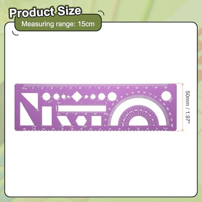 HARFINGTON 2pcs Multifunctional Geometric Rulers 15cm Metric and SAE Aluminum Straight Edge Protractor Angle Math Measuring Ruler Geometric Drawings Templates for Drawing Drafting, Rose - color: Rose