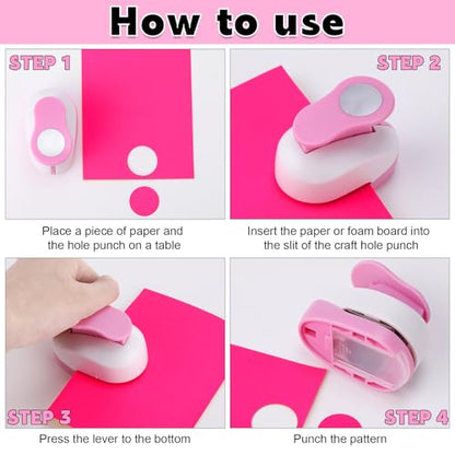 CHENGU 3 Pack Circle Hole Punch 2"/1"/0.6", Pink | Paper Craft Cutters for Card Making, Shape Punches for Scrapbooking, Includes 10 Sheets Stickers, Photo Album DIY Projects - color: Pink, style: Circle