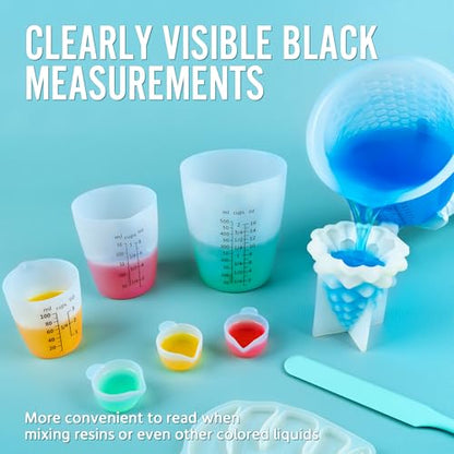 Silicone Resin Mixing 1L Measuring Cup Set for Resin Supplies, Easy-to-Read Marks, 1000ml/32oz Large Cup, 500&250&100ml Thickened Reusable Silicone Cups for Epoxy Mixing, Jewelry Making - size: 1000+500+2*250+4*100ml (Black Marks)