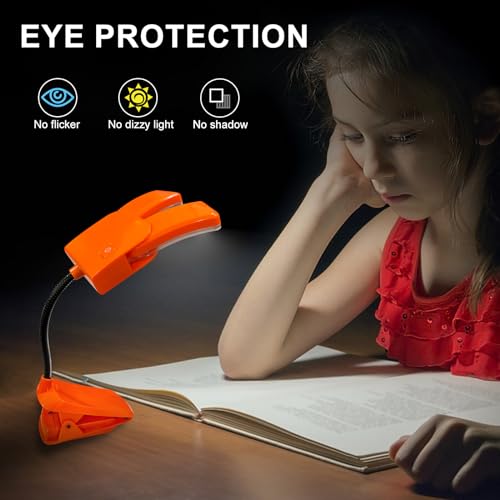 BIGMONAT Battery Operated Clip on Light, Dimmable Brightness Eye Care Book Reading Light, 360°Flexible Gooseneck Night Lighting for Home Office, Reading,Study (Orange, 2Pack) - color: 2Pack - Orange