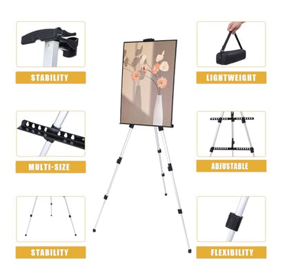 MXG Aluminum Art Easel,Professional Display Easel for Painting & Sign | 17-61 Inch Height Adjustable Tabletop & Floor standing tripod 25lb Capacity for Canvas,Whiteboard,Home & Office,Silver - color: Silver