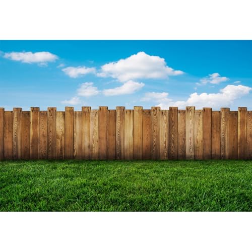 10x8ft Meadow Backdrop Wooden Fence Blue Sky Spring Scenery Outdoor Picnic Party Background Countryside Field Backdrop Nature Backdrops - size: 10x8ft