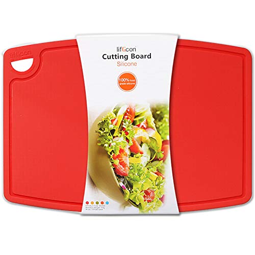 Liflicon Extra Large Thick Silicone Cutting Boards for Kitchen 14.6'' x 10.43'' Flexible Cutting Chopping Boards/Mats Non-slip Deep Drip Juice Groove, Dishwasher Safe-Red - color: Red, size: 14.6"L x 10.4"W