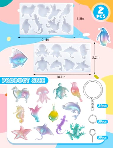 16 Style Marine Terrestrial Amphibious Animals Keychain Epoxy Mold | 24 Pcs Key Ring Accessory, Silicone Mold Keychain Making Mold for Epoxy Resin Casting Craft DIY Pendants Ornaments Gift - color: Animals white
