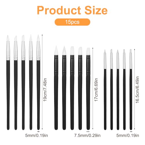 15 Pack Silicone Paint Brushes for Art Crafting Sculpting, Flexible Rubber Heads with 5 Multiple Shapes, Pottery Clay Ceramic Modeling Nail Art DIY Projects Artists Tools