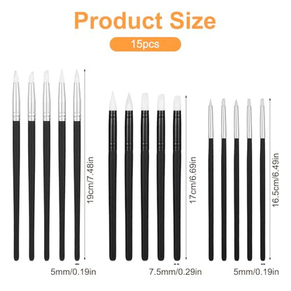 15 Pack Silicone Paint Brushes for Art Crafting Sculpting, Flexible Rubber Heads with 5 Multiple Shapes, Pottery Clay Ceramic Modeling Nail Art DIY Projects Artists Tools