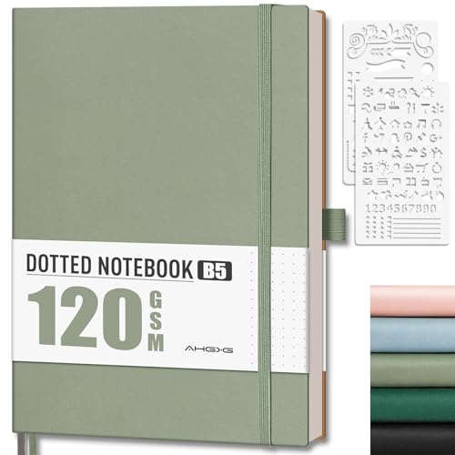 AHGXG Dotted Journal, 120 GSM Paper, 96 Pages, B5 (7.6'' X 10'') - color: Sage Green, style: B5-Dotted-120G