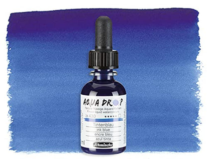 Schmincke - AQUA DROP, liquid, pigment-based watercolour, ink blue in 30 ml pipette bottle, 24430034, for watercolorpainting, urban sketching, calligraphy, handlettering, lightfast - color: 430 Ink Blue