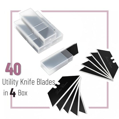 Bates- Utility Knife Blades, 40 Pack, Black, Replacement Blade for Box Cutters with Plastic Case - color: Black in Boxes, size: 40 Pack