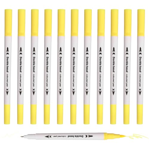 PATIKIL 12Pack Dual Brush Markers, Light Yellow Watercolor Fine and Brush Tips Pens Colored Marker Calligraphy Coloring Art Supplies Set for Coloring Book Illustration Sketching Journaling - color: Light Yellow