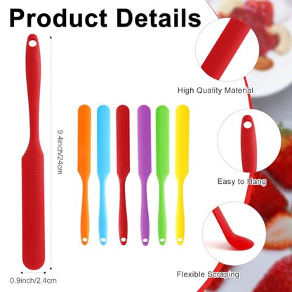 Silicone Jar Spatula 6 pcs Jar Scraper Long Handle Thin Spatula Heat Resistant Cake Cream Spatulas Set Non-Stick Sourdough Stirring Stick Jam Spreader for Cake Cream Butter Jam Kitchen Baking Mixing - color: Style2: 6 PCS