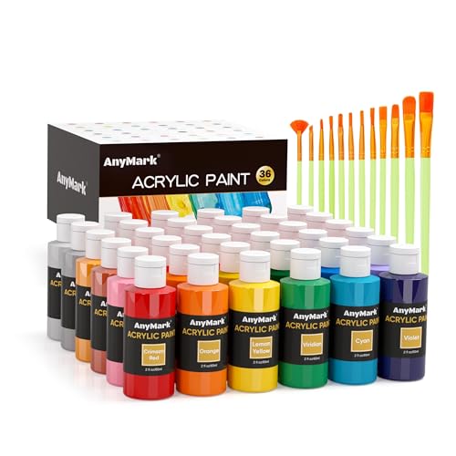 AnyMark Acrylic Paint, 36 Classic Colors Acrylic Paint Set with 12 Brushes - color: Classic