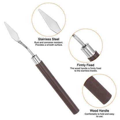 HARFINGTON 2pcs No.7 Palette Knives 10mm Width Stainless Steel Small Pointy Spatula Painting Pallet Knife with Wood Handle for Oil Acrylic Canvas Mixing Spreading, Red - size: 10mm