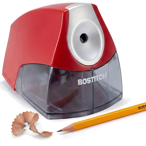 Bostitch Office Electric Pencil Sharpener for Classroom & Desk Use, Heavy-Duty Stall-Free Motor, High-Capacity Shavings Tray, Red - color: Red