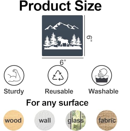 Forest Animal Stencils Bear Deer Wood Burning Stencils 6" | Reusable Wildlife Mountain Pine Tree Stencil for Painting on Wood Wall Fabrics DIY Crafts - style: Forest Animal