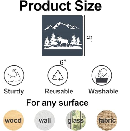 Forest Animal Stencils Bear Deer Wood Burning Stencils 6" | Reusable Wildlife Mountain Pine Tree Stencil for Painting on Wood Wall Fabrics DIY Crafts - style: Forest Animal