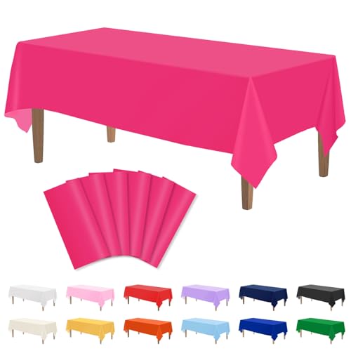 Kopokita 6 Pack Hot Pink Plastic Tablecloths Disposable 54 x 108 Inch | Rectangle Table Cloths, Party Table Covers for Birthday, Wedding, Valentines, Mothers Day - color: Hot Pink, size: Rectangle (6 Pack)