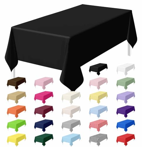 HEIPINIUYE 2 Pack Black Tablecloth Disposable 54 x 108 Inch Black Plastic Table Cloth Disposable Waterproof Rectangle Table Cover for Party Birthday Camping Picnic Tablecloths - color: Black Rectangle Tablecloth, size: 2 Pack
