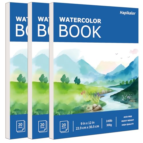 Hapikalor 3-Pack 9"x12" Watercolor Paper, 140lb/300g Water Color Paper Blue | Artist Painting Drawing Paper Book, Art Supplies for Adults Kids, Watercolors, Watercolor Paint Set, Sketchbook, Journal - color: Blue, size: 9" x 12"(Pack of 3) Pad