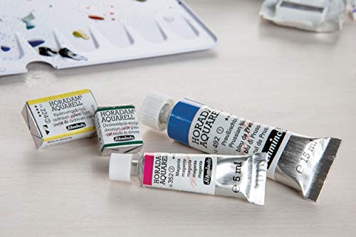 Schmincke - HORADAM AQUARELL empty box for 10 x 15 ml tubes, 74 910 097, black metal box with mixing palette, for individual filling with 10 HORADAM tube colors - size: 9.1" x 4.6" x 1.2"