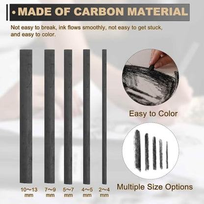 MECCANIXITY 50Pcs Willow Charcoal Sticks, 2-4mm Willow Charcoal Pencils Soft Sketch Vine Art Supplies Set for Drawing Sketching Shading Painting Artists Beginners