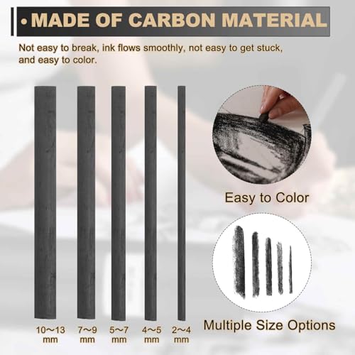 MECCANIXITY Willow Charcoal Sticks, 7-9 x 120mm Willow Charcoal Pencils Soft Sketch Vine Art Supplies Set for Drawing Sketching Shading Painting Artists (Black, Pack of 6) - size: 7-9 x 120mm