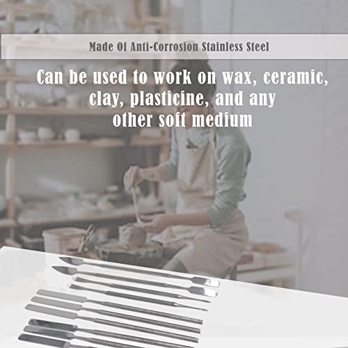 A2ZScilab - 10pcs Stainless Steel Clay Sculpting Spatulas Set, Wax Carving Pottery Tools - Carving Sculpture Shaper Polymer Modeling Tools for Clay, Pottery, Ceramics Artwork & Holiday Crafts