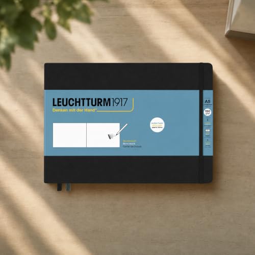Leuchtturm1917 - Medium Landscape Hardcover Sketchbook (Black) - 112 Pages of 150g/m² Paper - color: Black, size: Medium Landscape (A5)