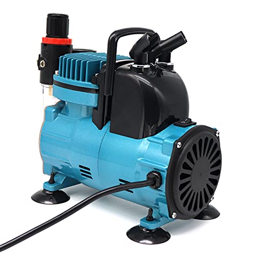 Quiet Airbrush Compressor Kit – 1/5HP Auto Start/Stop, 4 Bar, Dual Holders & 6FT Air Hose for Model Painting, Tattoo, Cake Decor, Nail Art