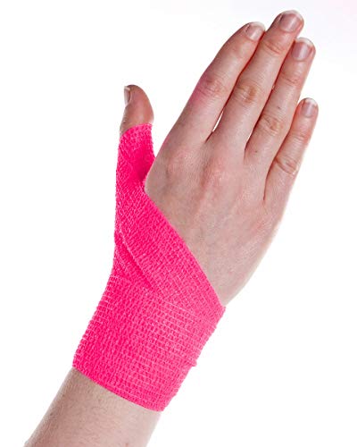 RISEN Cohesive Bandage 2” x 5 Yards, 6 Rolls, Self Adherent Wrap Medical Tape, Adhesive Flexible Breathable First Aid Gauze Ideal for Stretch Athletic (Pack of 2) - color: Neon Pink, size: 6 Count (Pack of 2)