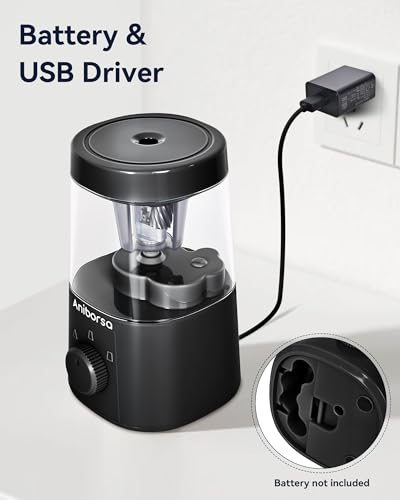 Electric Pencil Sharpener, Battery/USB Cord Operated, Black - color: Black