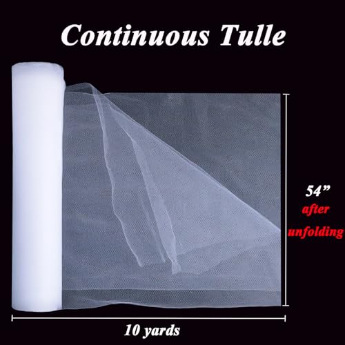 White Tulle Fabric Roll 54 Inch x 10 Yards Tulle Ribbon - color: White, size: 54 Inch X 10 Yards