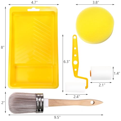 Hedume Set of 7 Paint Roller Tools, Paint Brush x 1, Roller x 2, Sponge x 3, Paint Tray Liner x 1, Paint Roller Kit for Professional or Home Owners for Chalk Painting, DIY, Furniture, Arts Craft